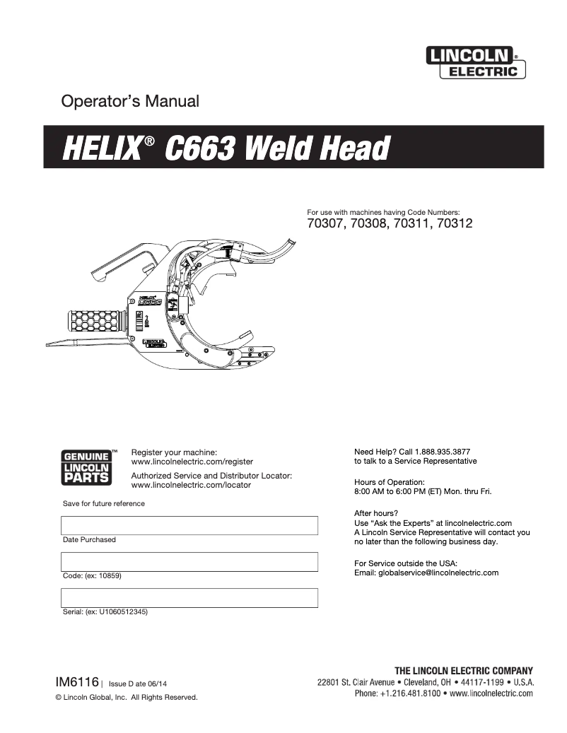 Imagen de la primera página del manual del dispositivo Helix C663 Weld Head