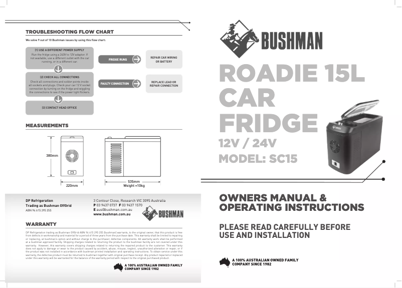 Imagen de la primera página del manual del dispositivo Roadie 15L SC15
