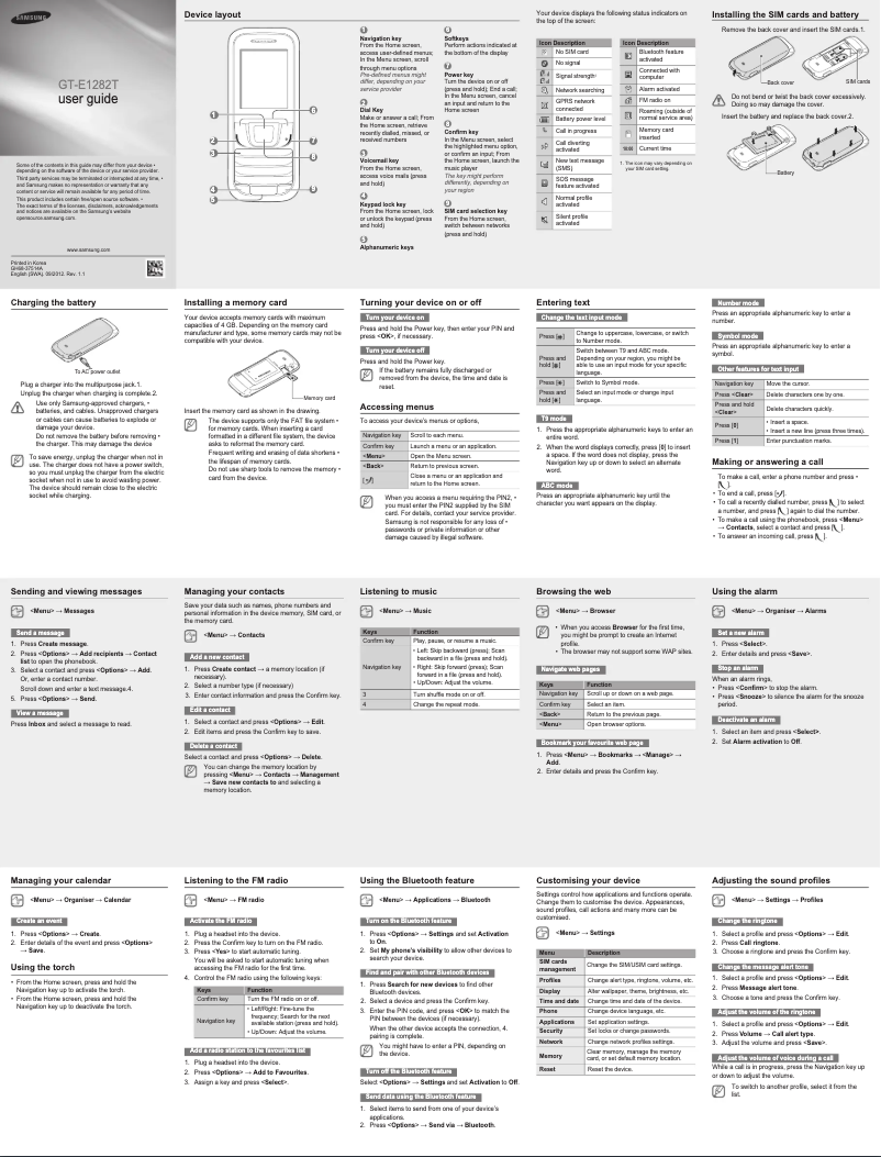 Imagen de la primera página del manual del dispositivo GT-E1282T