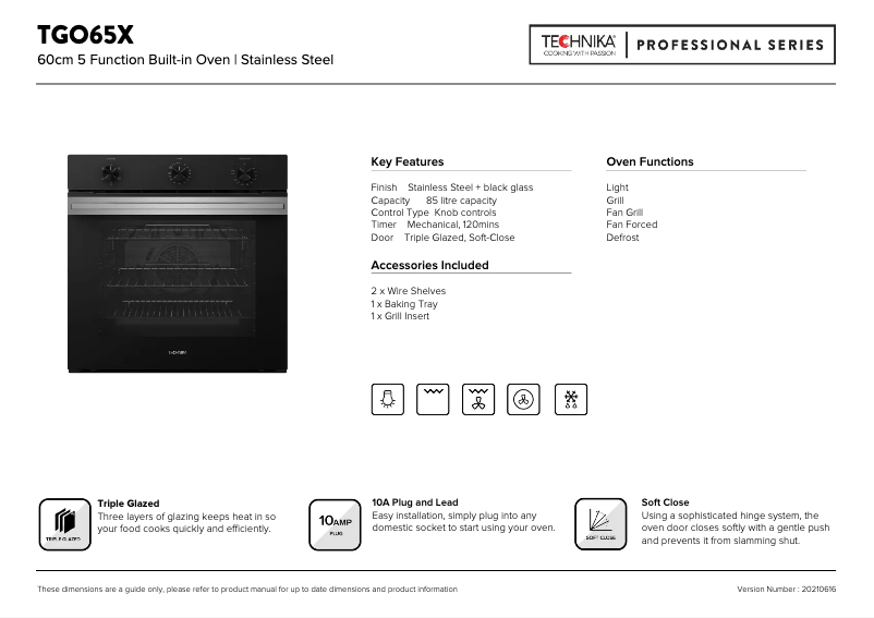 Página 1 del manual Ficha técnica Technika TGO65X