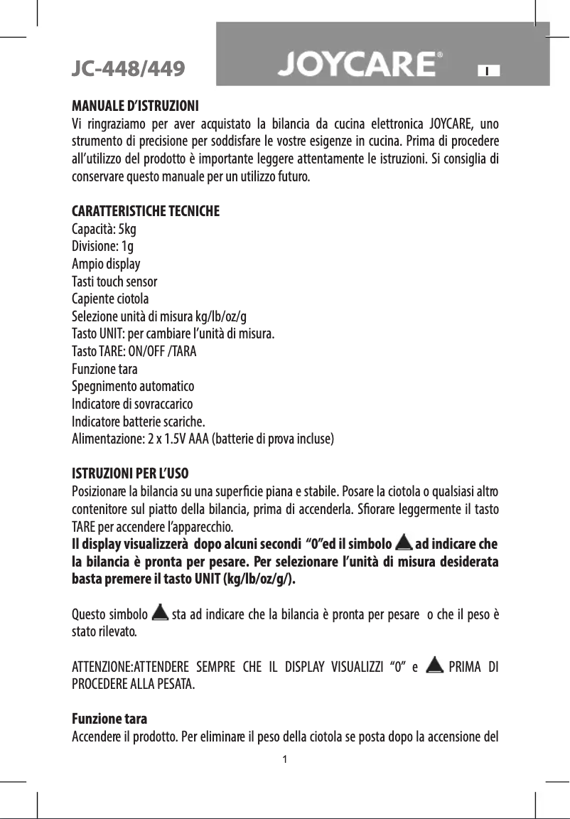 Imagen de la primera página del manual del dispositivo JC-449