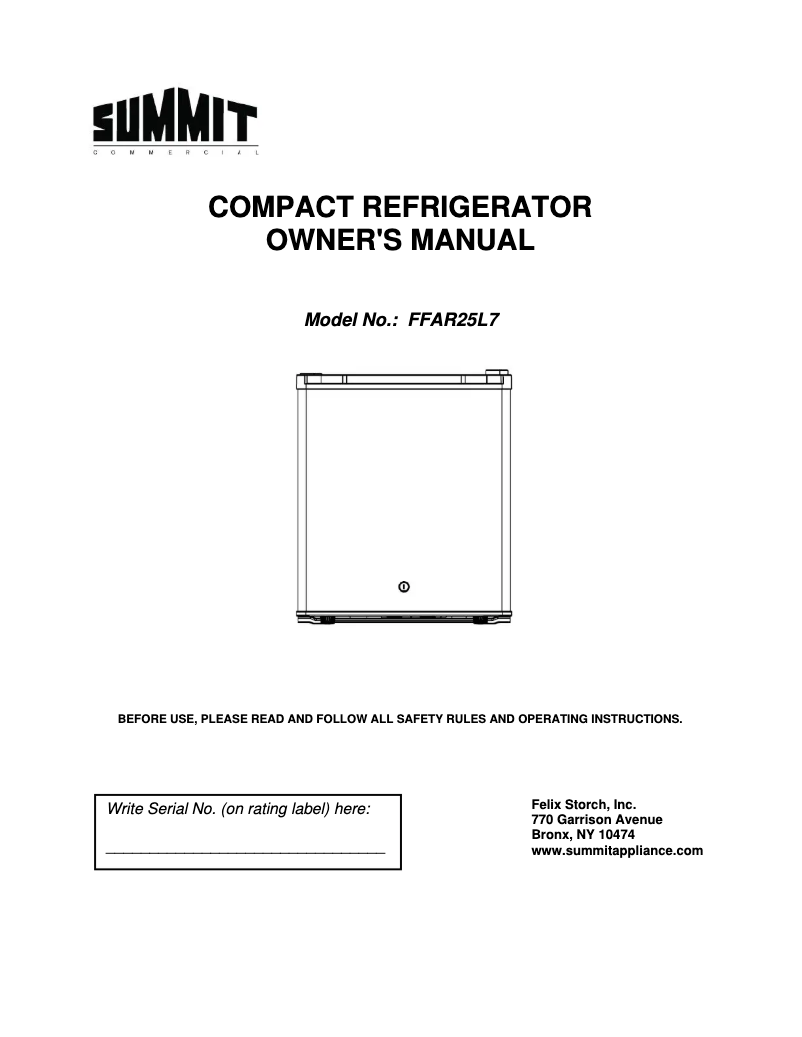 Imagen de la primera página del manual del dispositivo FFAR25L7