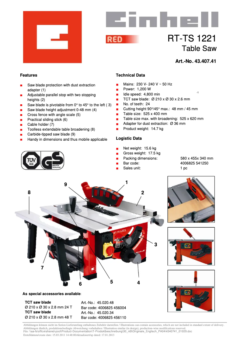 Imagen de la primera página del manual del dispositivo RT-TS 1221