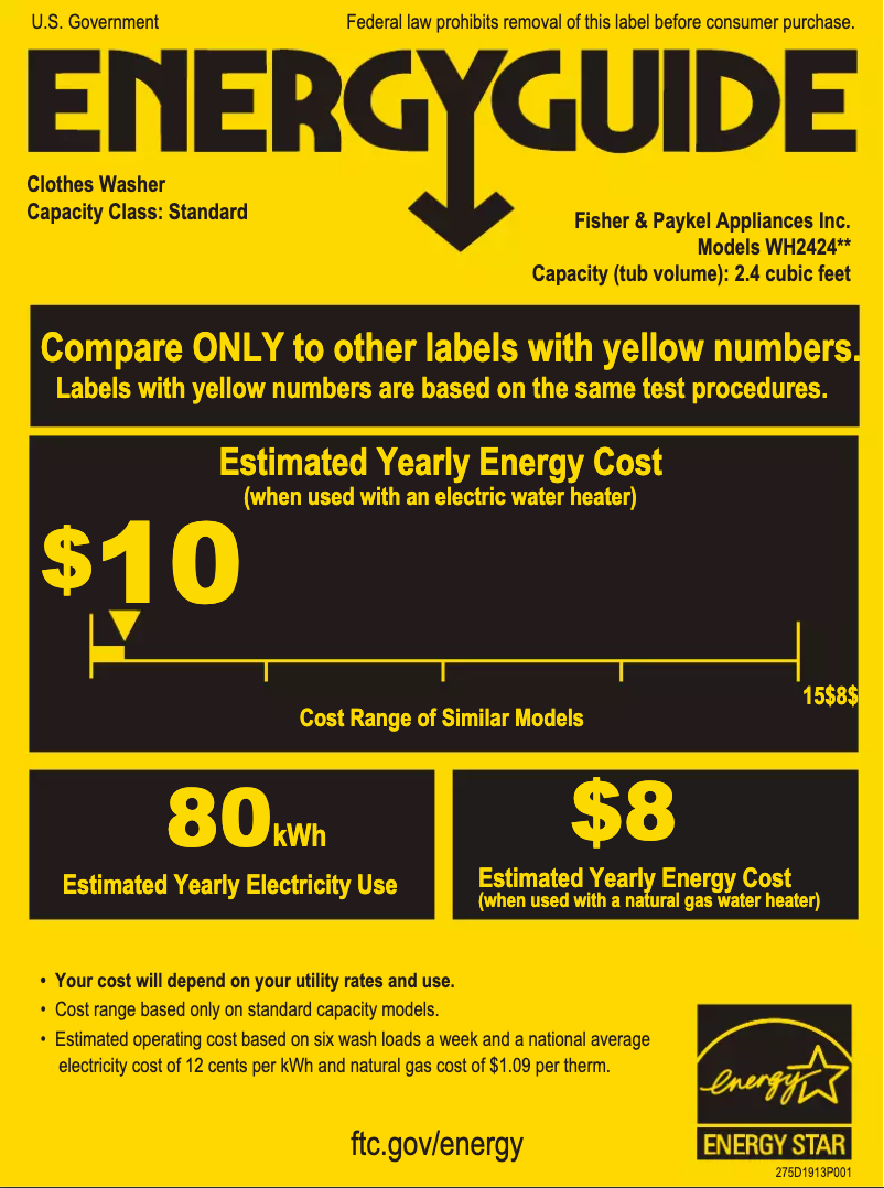Página 1 del manual Etiqueta energética Fisher & Paykel WH2424F1