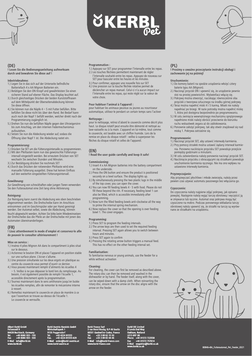 Imagen de la primera página del manual del dispositivo Pet Feeder 80846