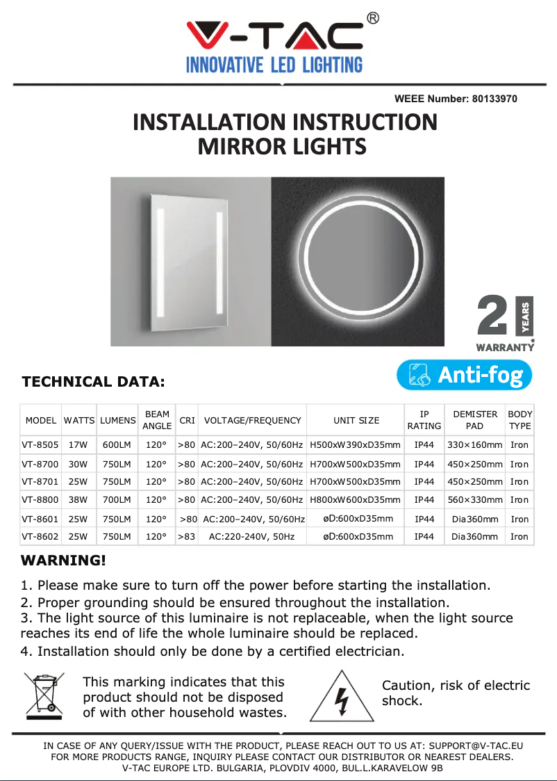 Página 1 del manual Manual de usuario V-TAC VT-8505