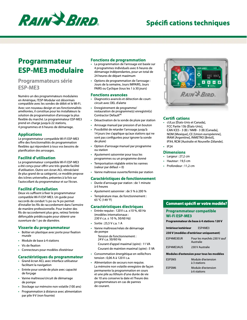 Página nº 1 - Ficha técnica Rain Bird ESP-ME3