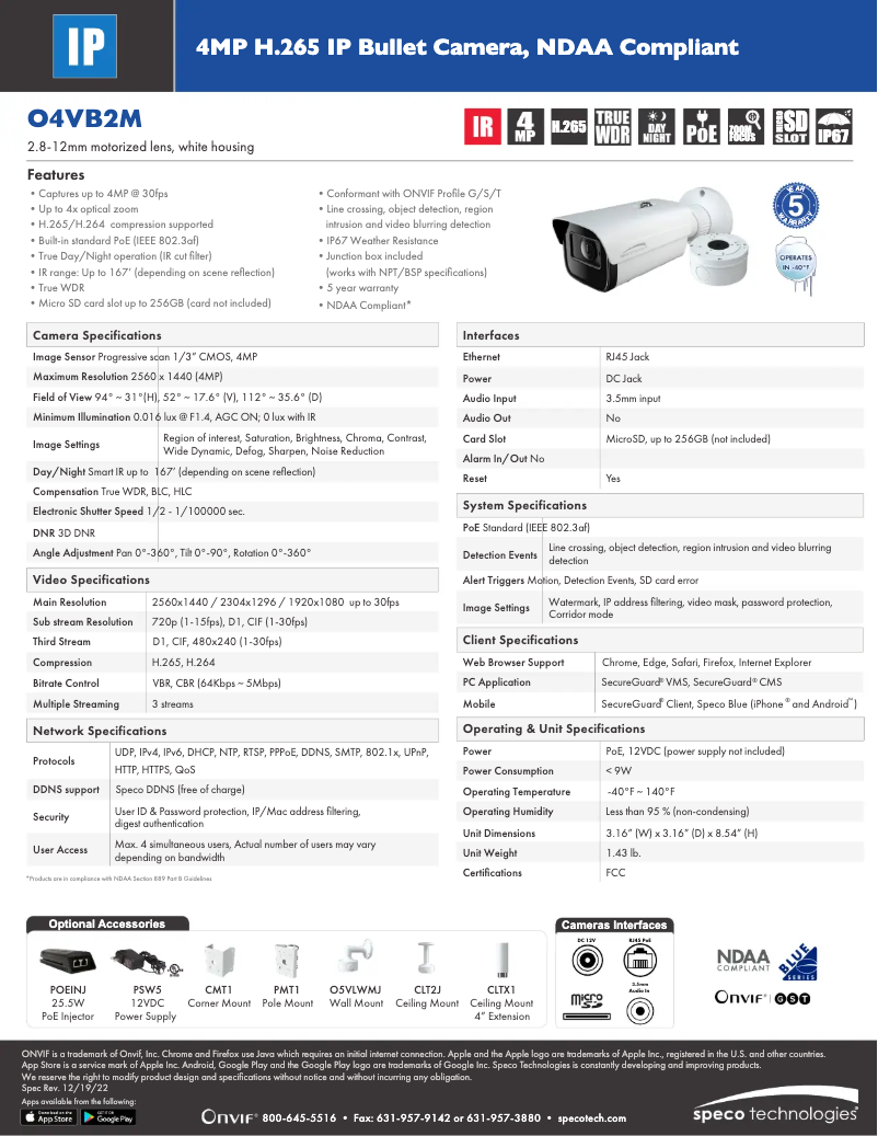 Página nº 1 - Ficha técnica Speco Technologies O4VB2M