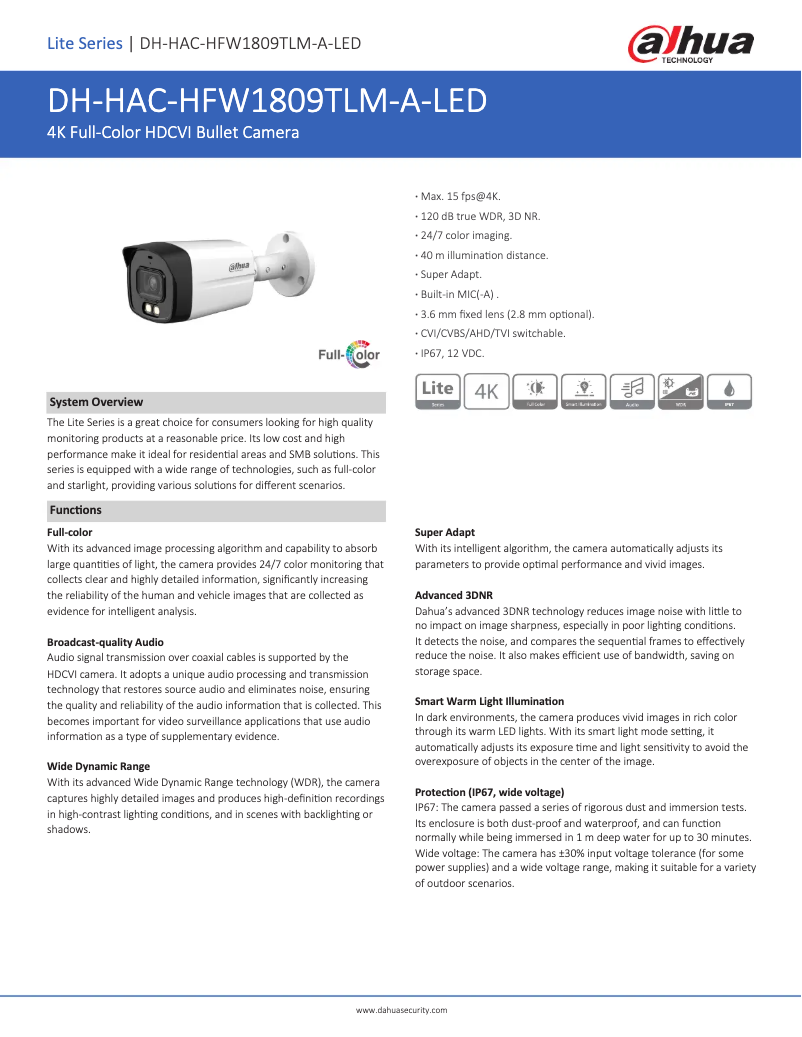 Imagen de la primera página del manual del dispositivo HAC-HFW1809TLM-A-LED