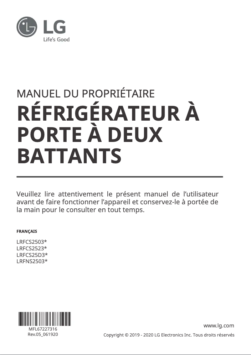 Imagen de la primera página del manual del dispositivo LRFCS25D3S