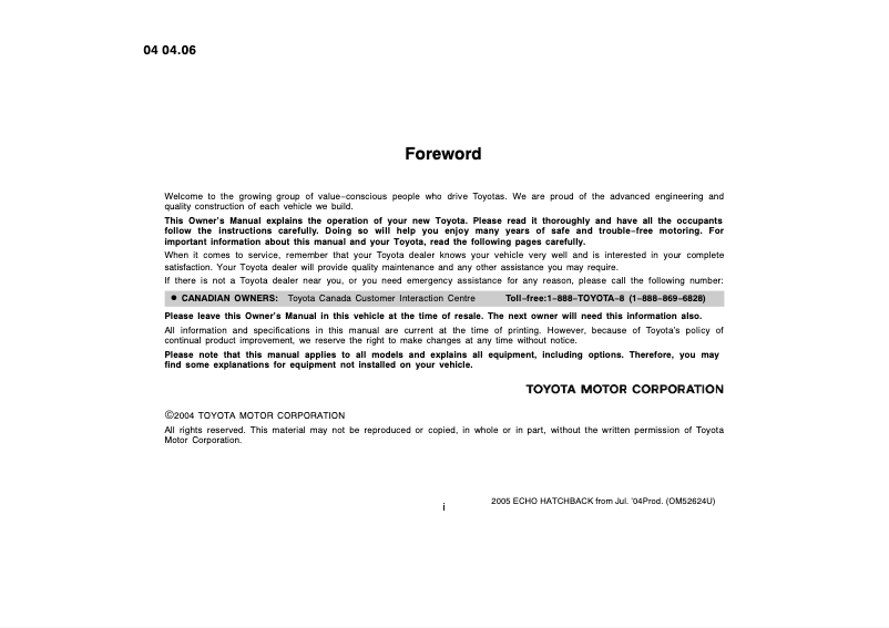 Página 1 del manual Manual de usuario Toyota Yaris (2004)