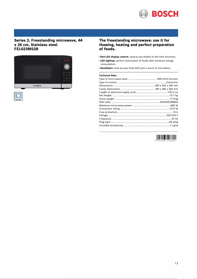 Página 1 del manual Ficha técnica Bosch FEL023MS2B