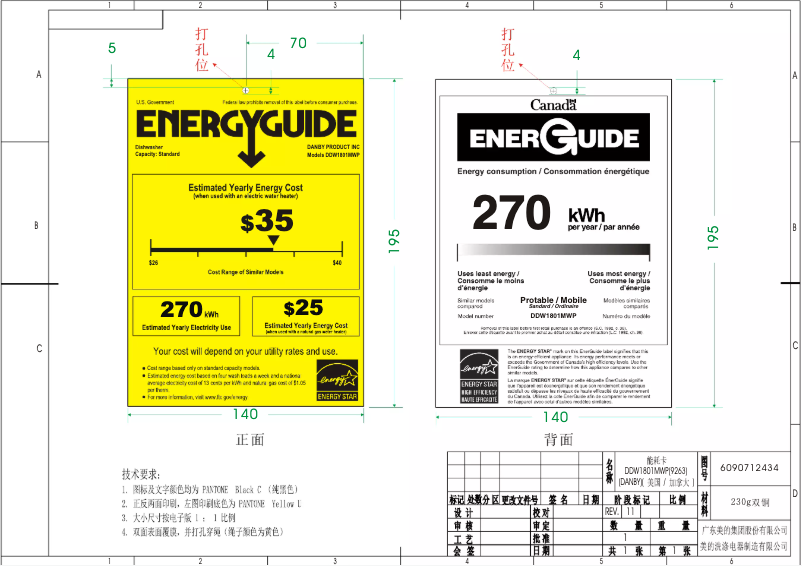 Página 1 del manual Etiqueta energética Danby DDW1801MWP
