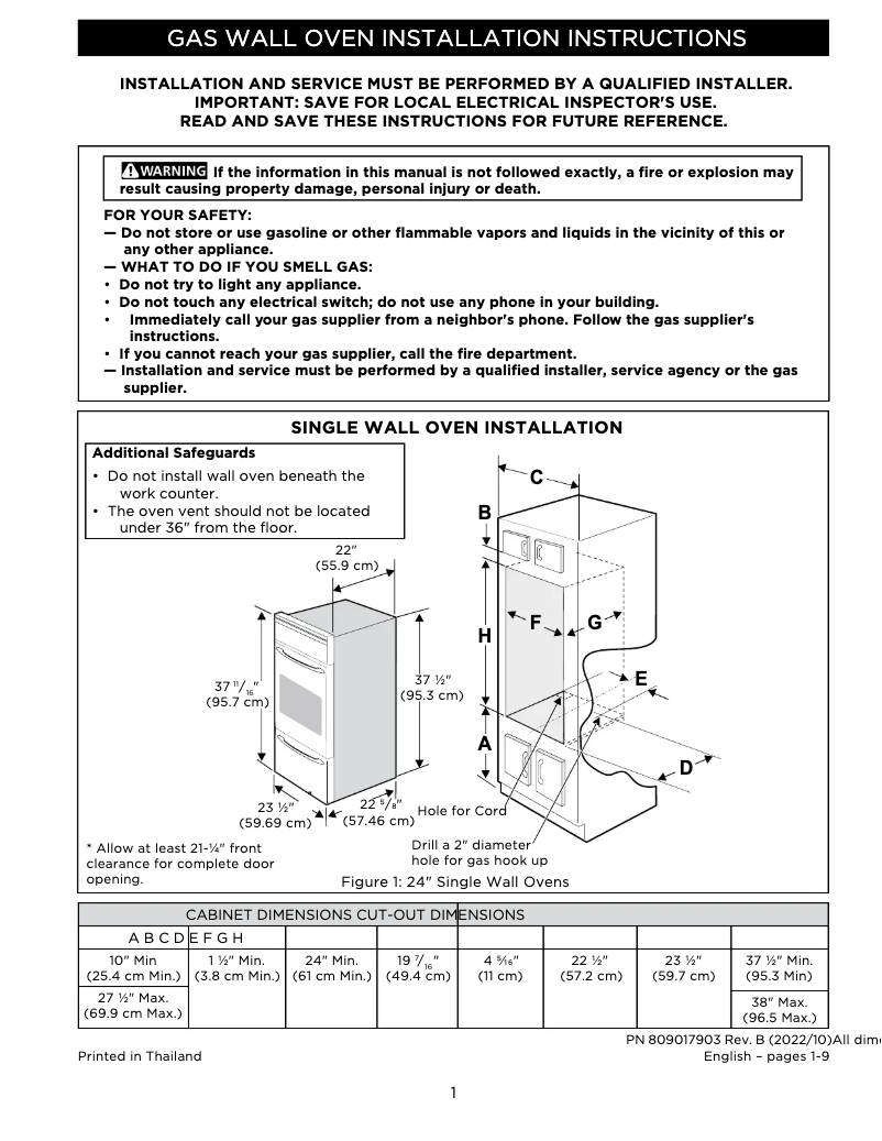 Página 1 del manual Guía de instalación Frigidaire GCWG2438AF