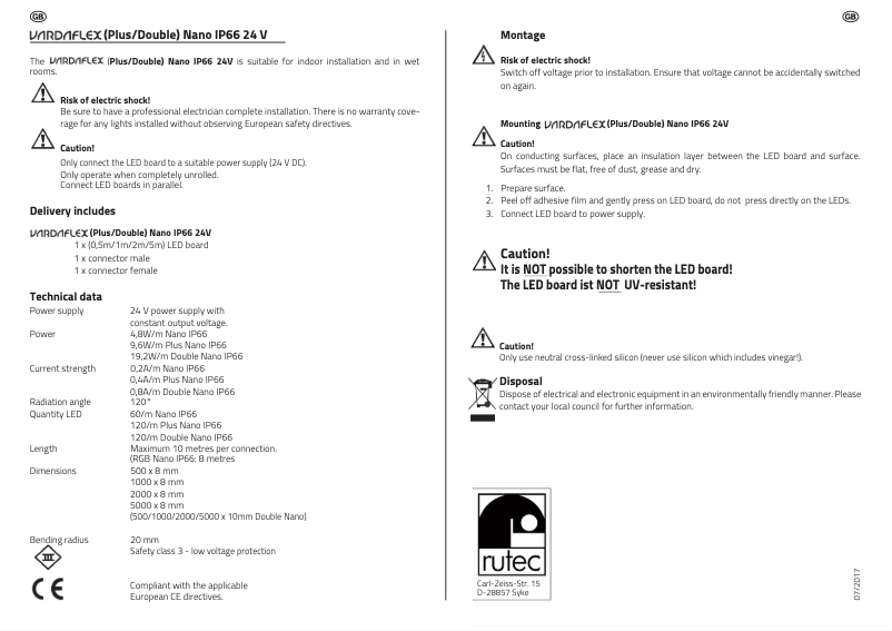 Imagen de la primera página del manual del dispositivo VARDAflex Double Nano P66 24 V