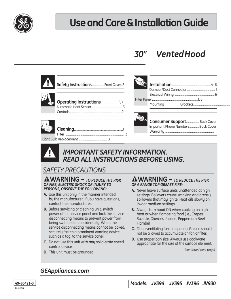 Imagen de la primera página del manual del dispositivo JV394SBB