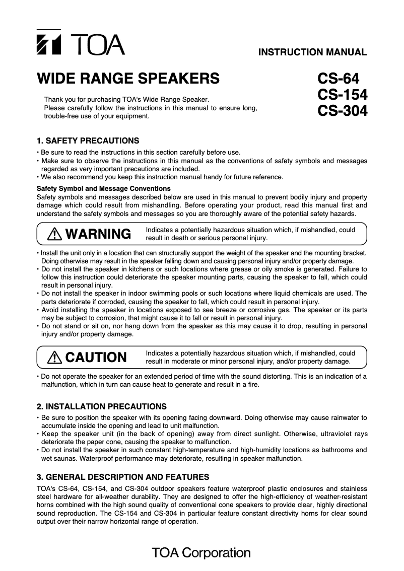 Página nº 1 - Manual de usuario TOA CS-304