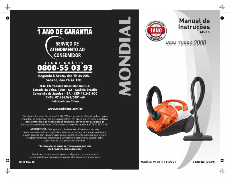 Imagen de la primera página del manual del dispositivo Hepa Turbo 2000 AP-15