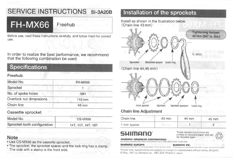 Página 1 del manual Manual de usuario Shimano CS-MX66