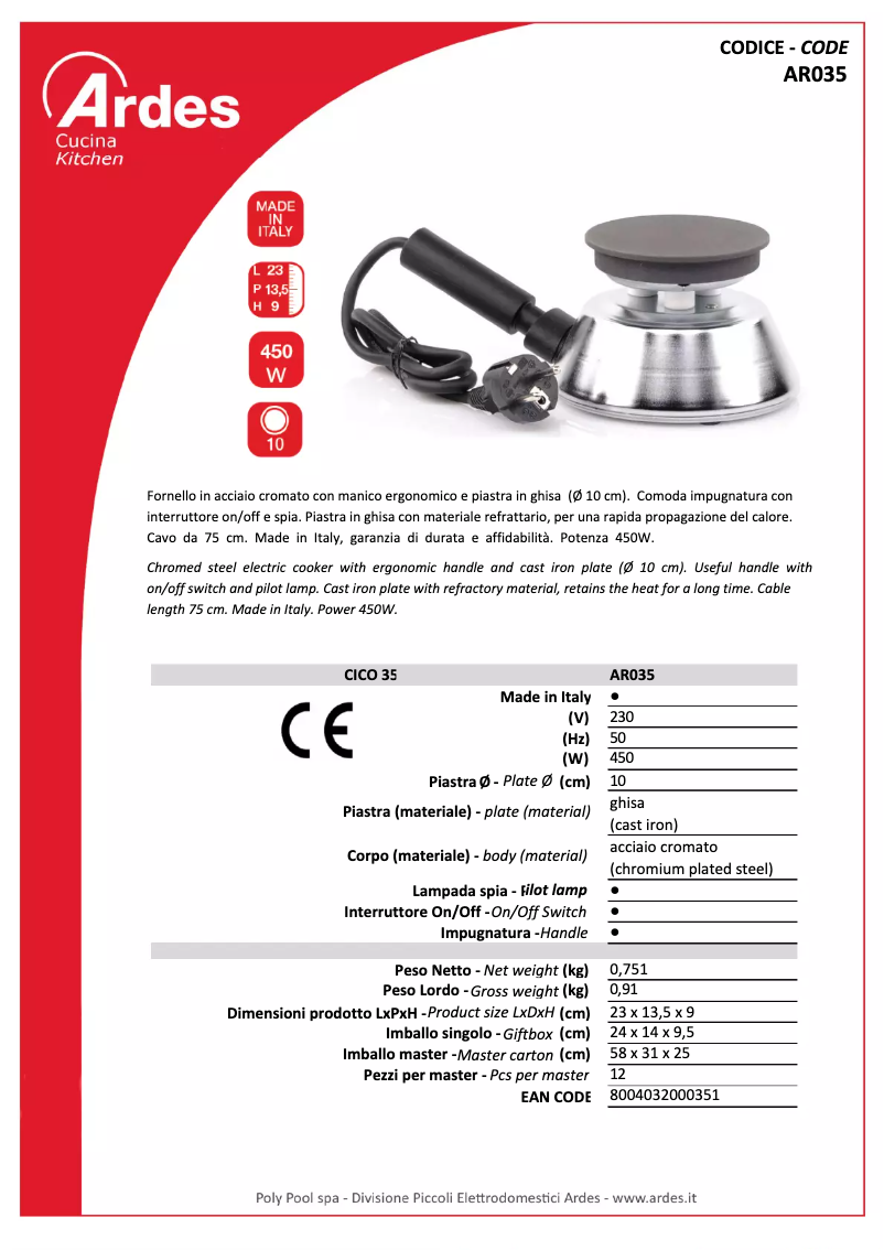Imagen de la primera página del manual del dispositivo AR035