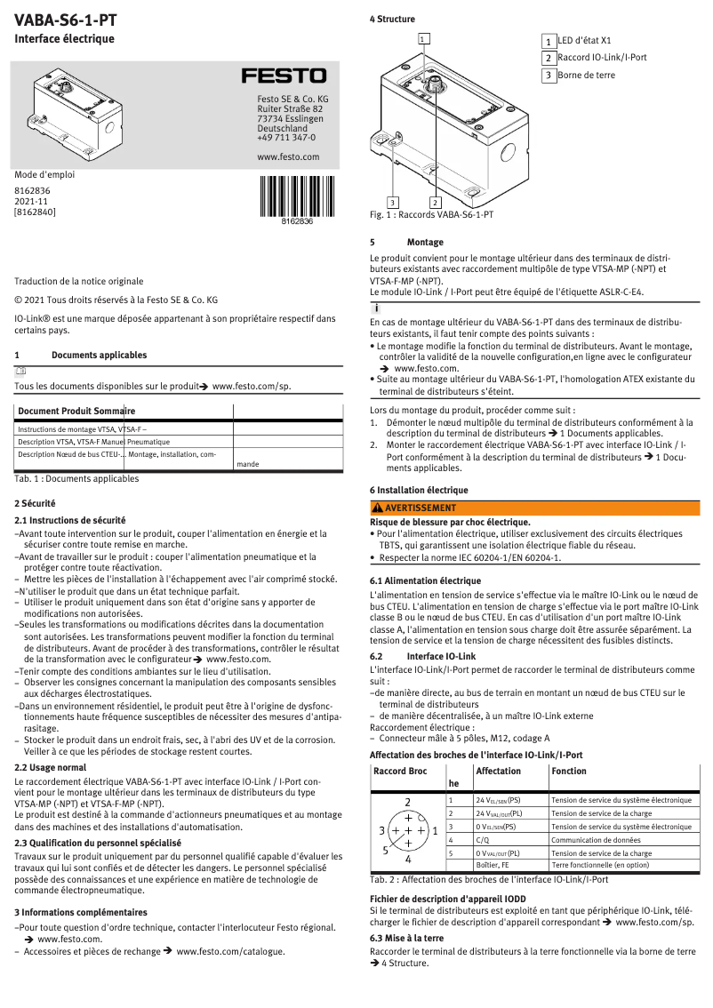 Imagen de la primera página del manual del dispositivo VABA-S6-1-PT