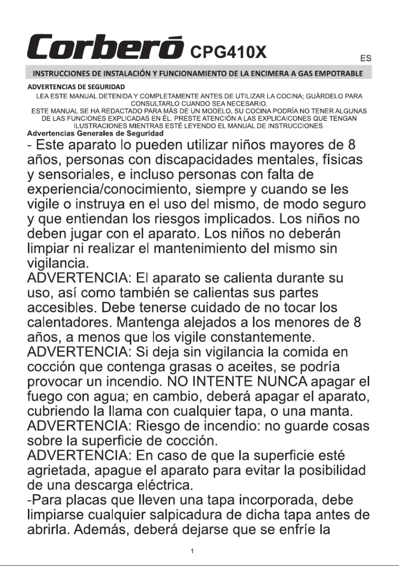 Imagen de la primera página del manual del dispositivo CPG410X