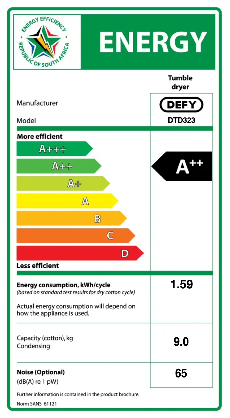 Página 1 del manual Etiqueta energética Defy DTD323