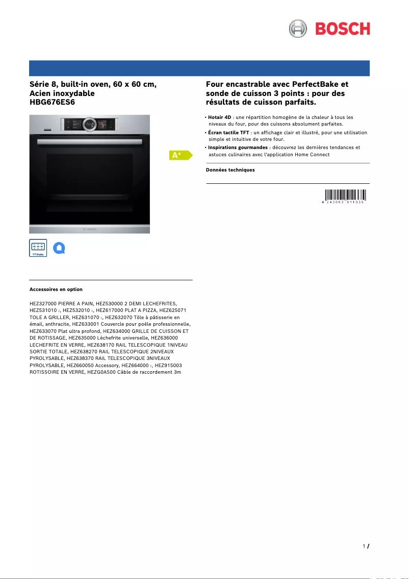 Página 1 del manual Ficha técnica Bosch Serie | 8 HBG676ES6