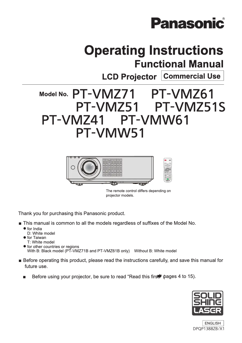 Página 1 del manual Manual de usuario Panasonic PT-VMZ51S