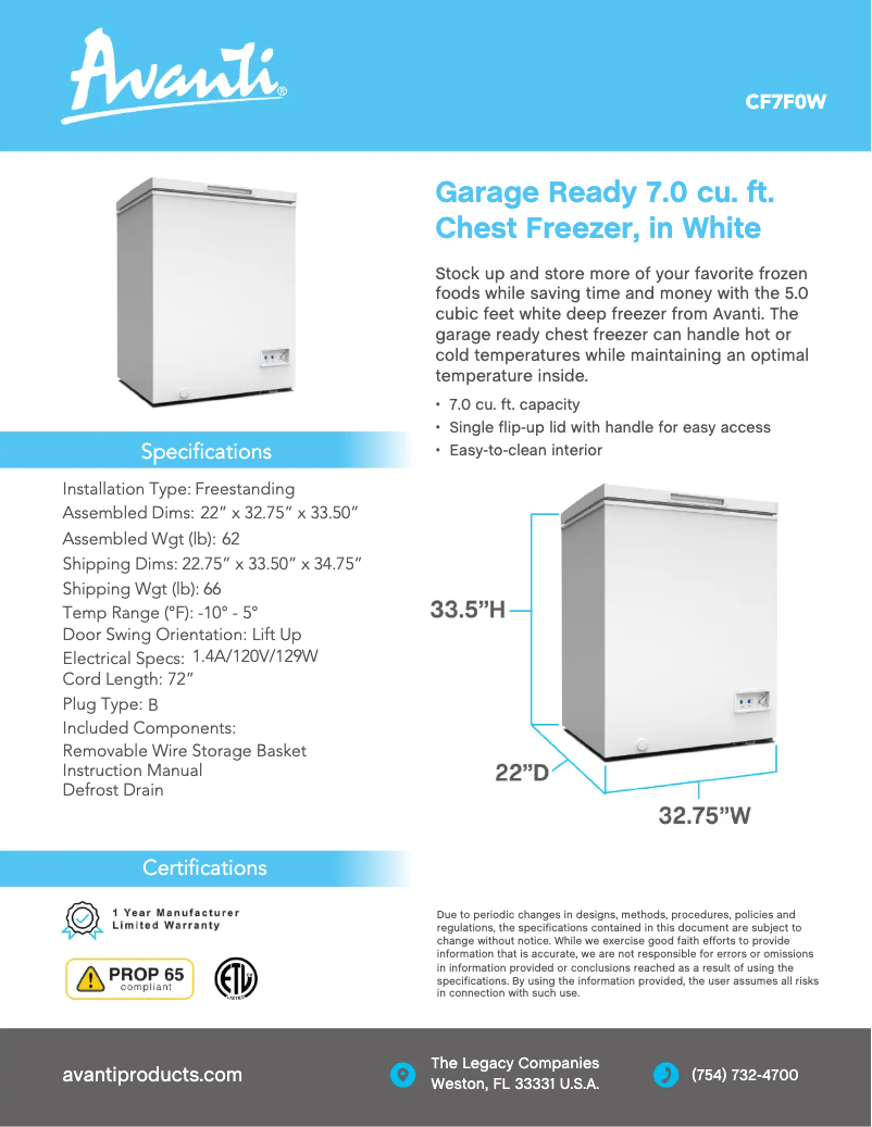 Imagen de la primera página del manual del dispositivo CF7F0W
