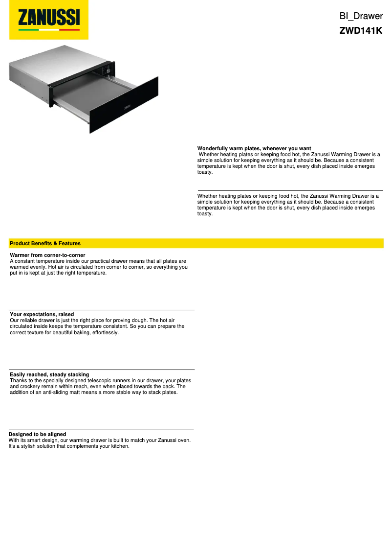 Página 1 del manual Ficha técnica Zanussi ZWD141K