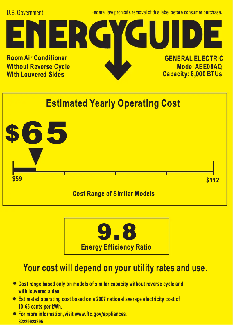 Página 1 del manual Etiqueta energética GE AEE08AQ