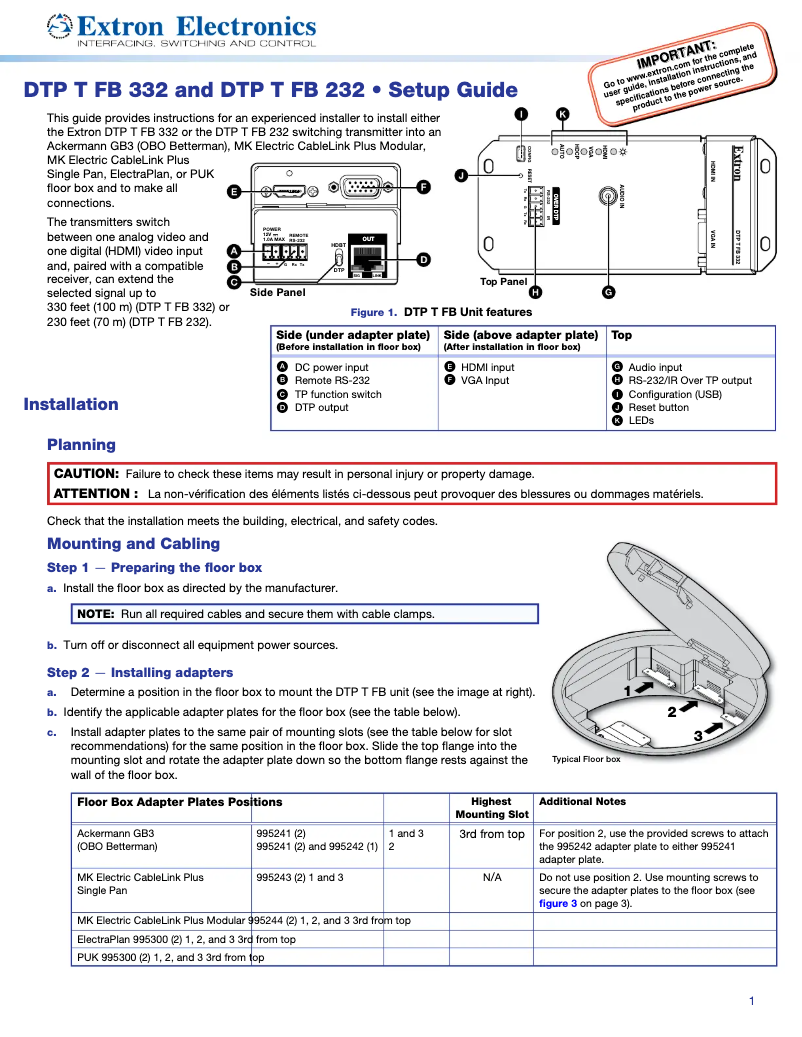 Página 1 del manual Manual de usuario Extron DTP T FB 332