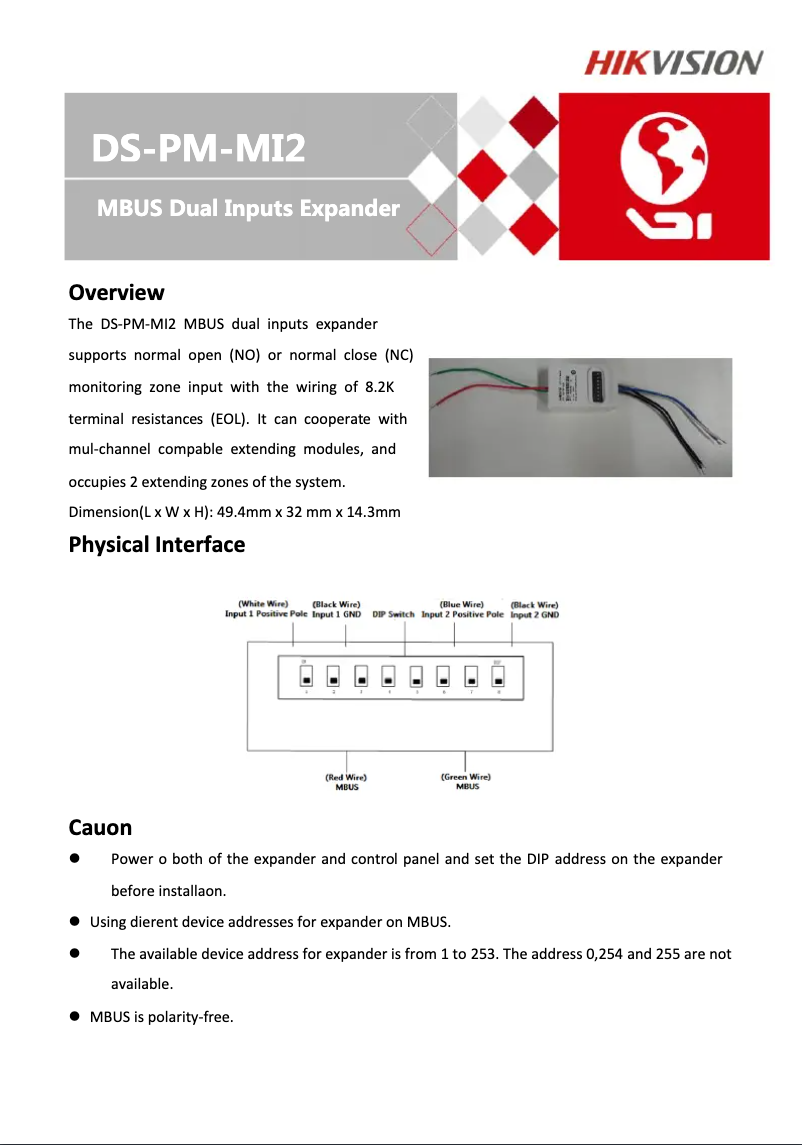 Imagen de la primera página del manual del dispositivo DS-PM-MI2