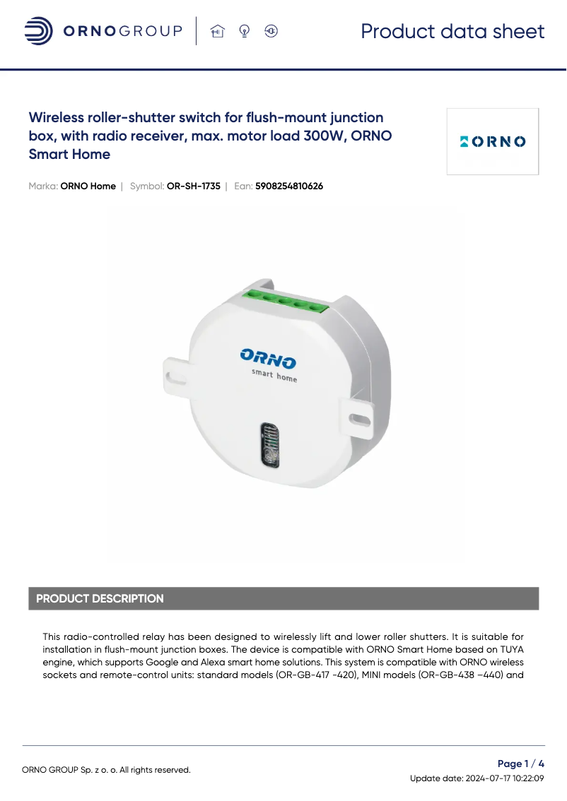 Página 1 del manual Ficha técnica ORNO OR-SH-1735