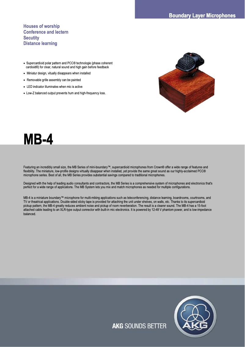 Página 1 del manual Ficha técnica AKG MB-4