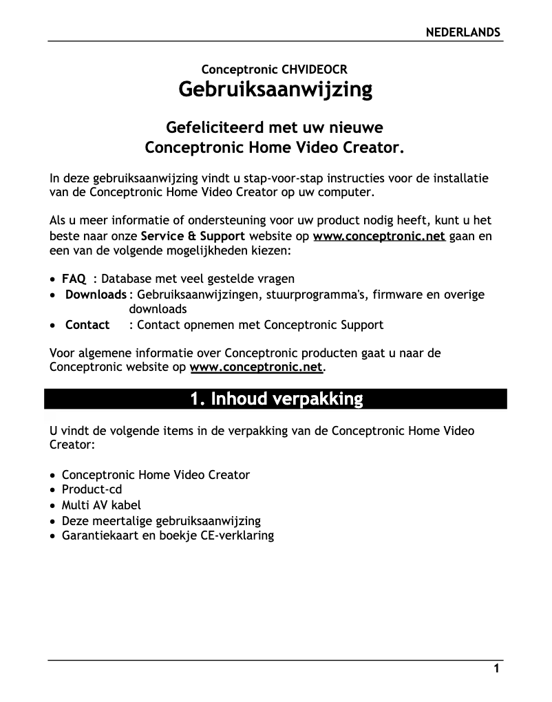 Página 1 del manual Manual de usuario Conceptronic CHVIDEOCR