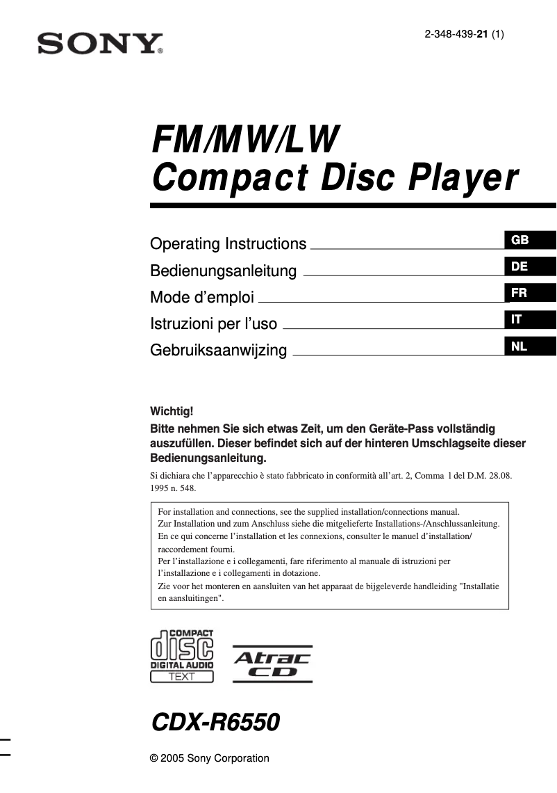 Imagen de la primera página del manual del dispositivo CDX-R6550