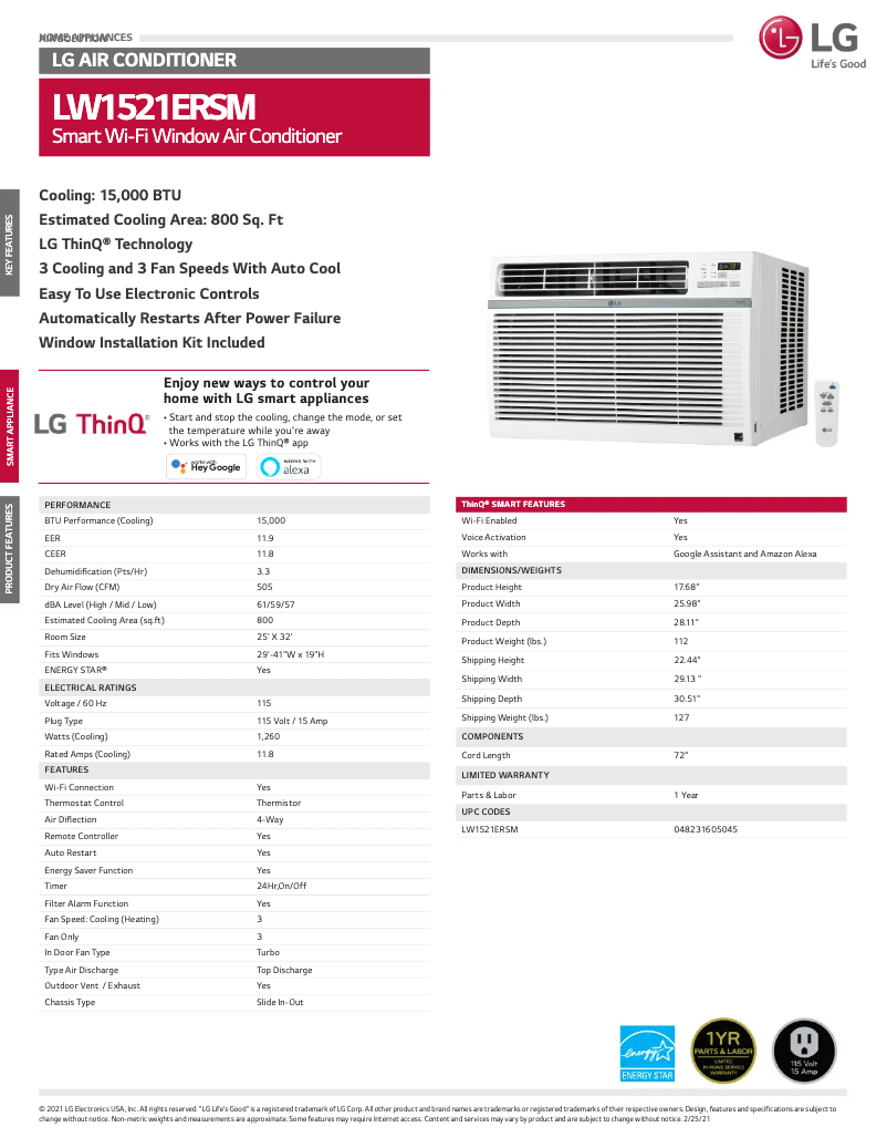 Imagen de la primera página del manual del dispositivo LW1521ERSM