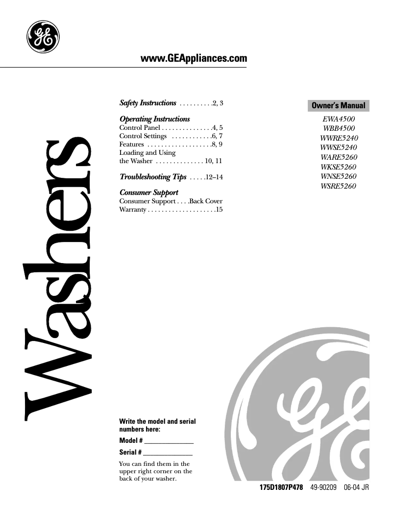 Imagen de la primera página del manual del dispositivo WARE5260DWW