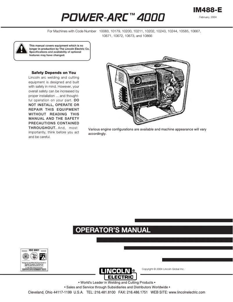 Imagen de la primera página del manual del dispositivo Power Arc 4000