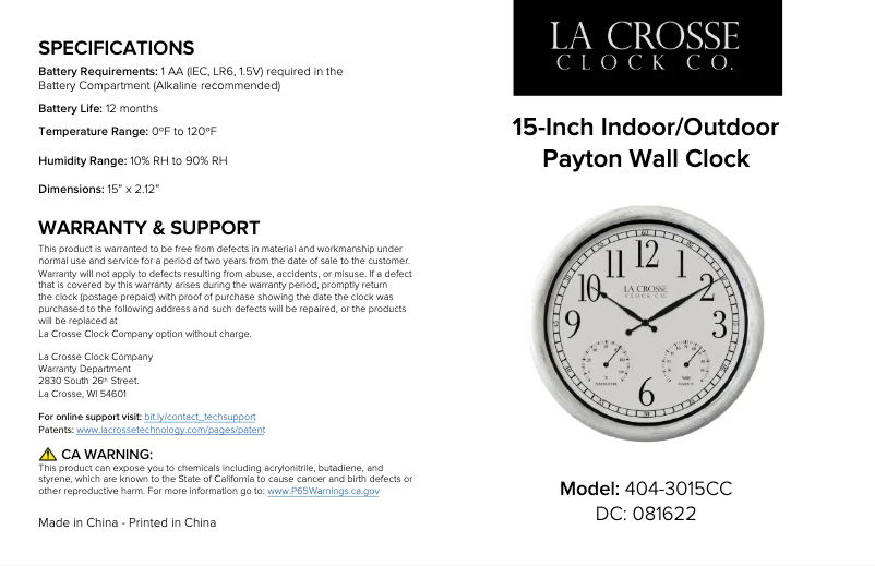 Imagen de la primera página del manual del dispositivo Payton 404-3015CC