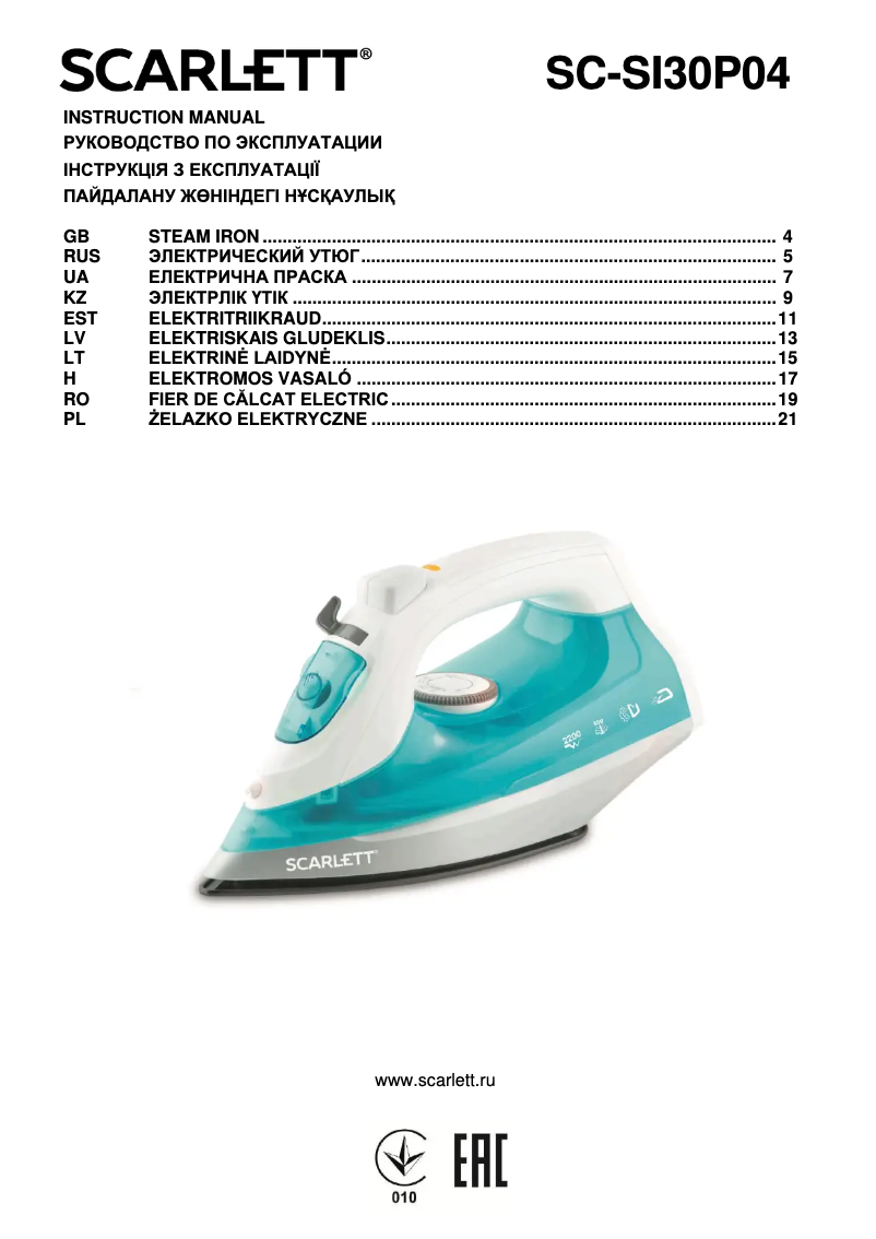 Página 1 del manual Manual de usuario Scarlett SC-SI30P04