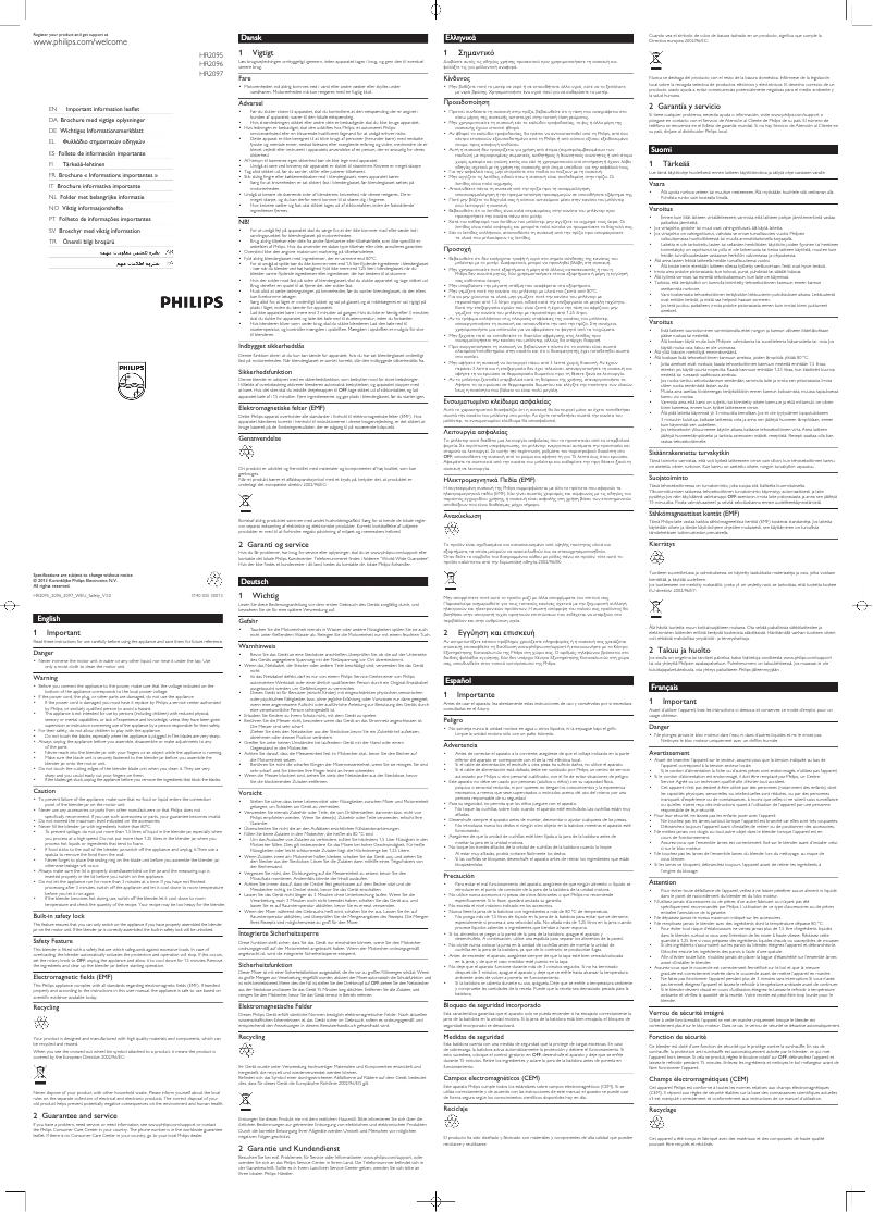 Imagen de la primera página del manual del dispositivo Avance Collection HR2097