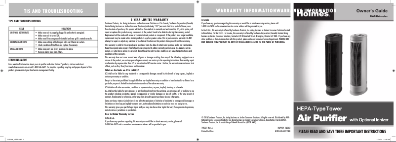 Página nº 1 - Manual de usuario Holmes HAP424