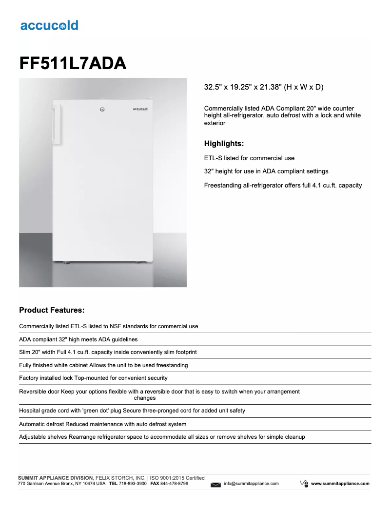 Imagen de la primera página del manual del dispositivo Accucold FF511L7ADA