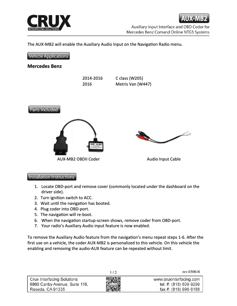 Imagen de la primera página del manual del dispositivo AUX-MB2