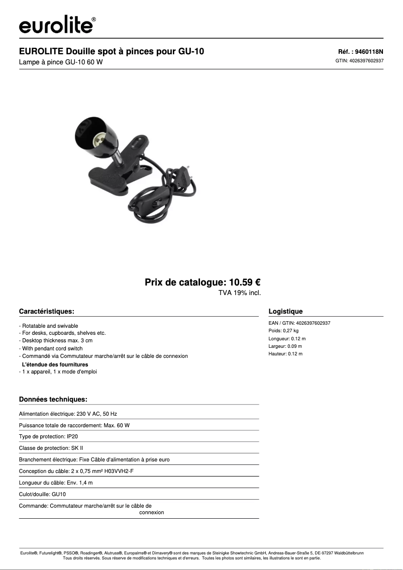 Página nº 1 - Ficha técnica Eurolite GU-10