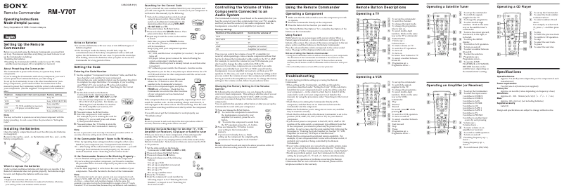 Imagen de la primera página del manual del dispositivo RM-V70T