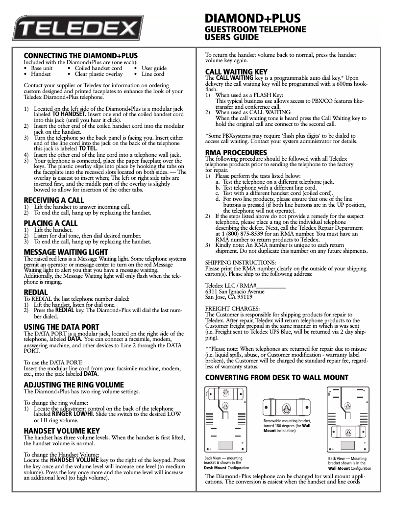 Página 1 del manual Manual de usuario Teledex Diamond+Plus